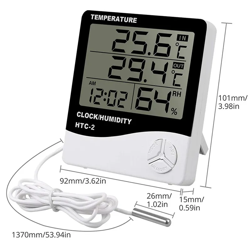 HTC-1 HTC-2 LCD Electronic Digital Temperature Humidity Meter Home Thermometer Hygrometer Indoor Outdoor Weather Station Clock