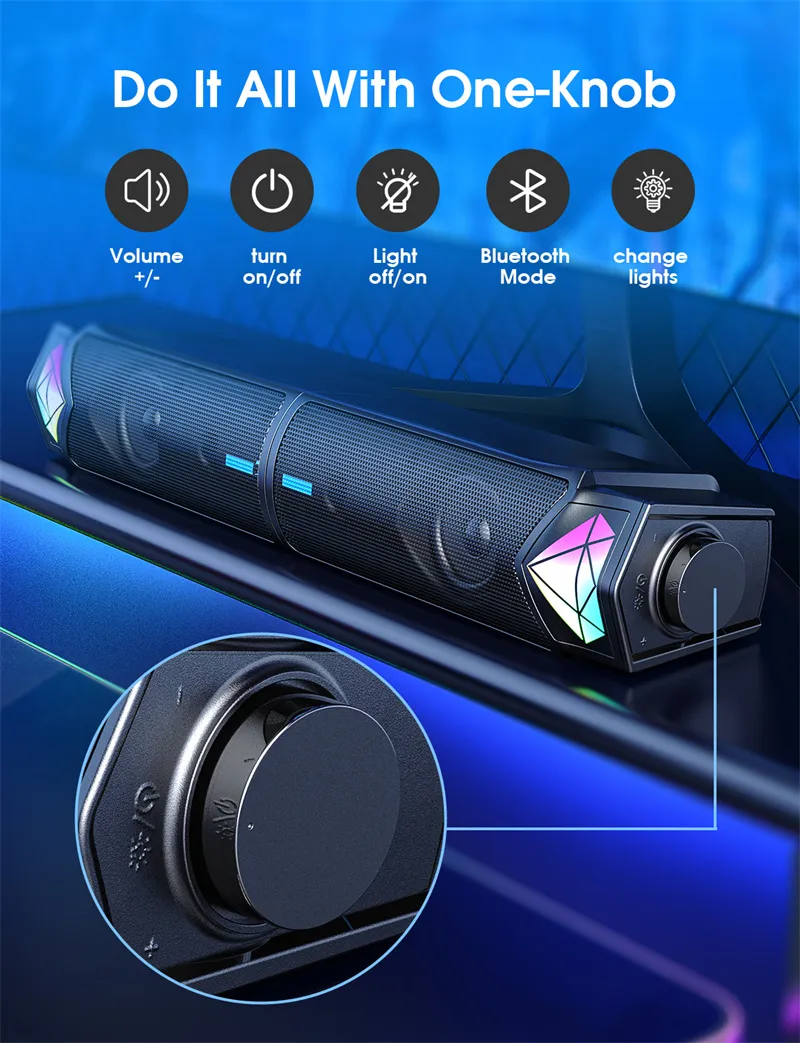 ONIKUMA L1 Detachable Computer Speaker Wired bluetooth Soundbar HiFi Stereo RGB Light Knob-type Desktop Speaker ONIKUMA L1 Detachable Computer Speaker Wired bluetooth Soundbar HiFi Stereo RGB Light Knob-type Desktop Speaker