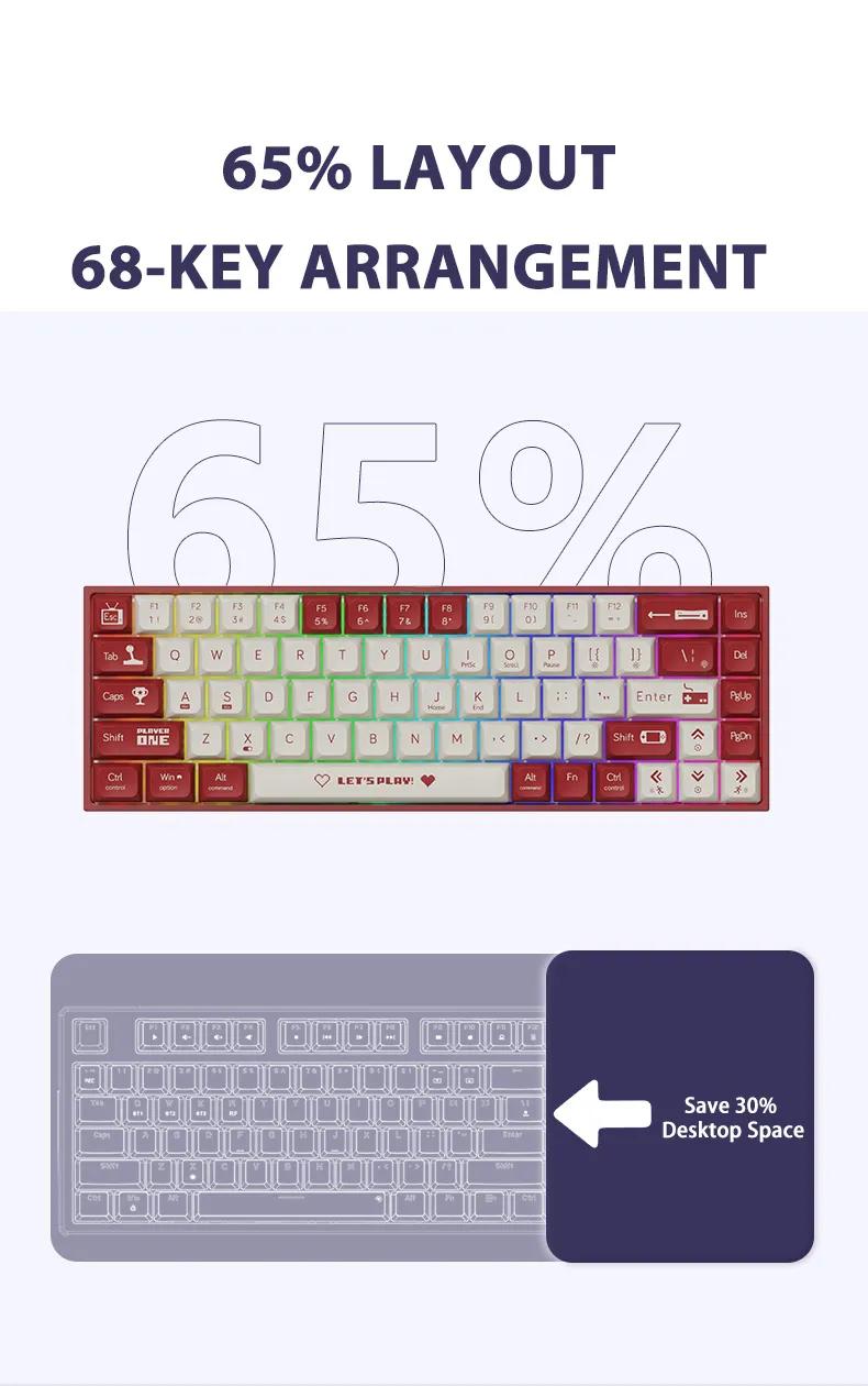 AJAZZ AK680 68 Keys Wired Mechanical Gaming Keyboard Hot Swappable Sleeve Switch RGB USB Wired 65% Layout Gaming Keyboard