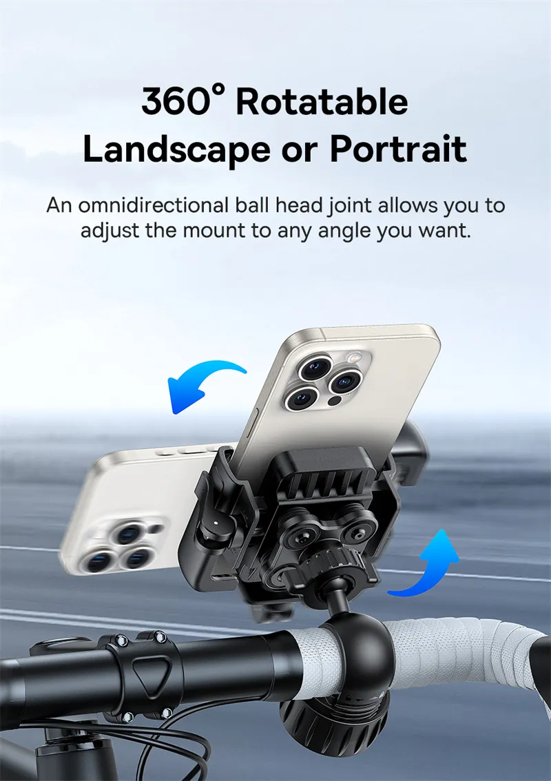 Baseus GoTrip Series Bike Phone Mount 360° Rotatable Anti-shake for 5.7''-7.2'' Mobile Phone Electric Motorcycle Scooter Holder Accessory