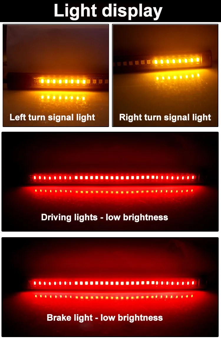 48SMD Universal Motorcycle LED Light Strip Brake Turn Signal License Plate Tail Light