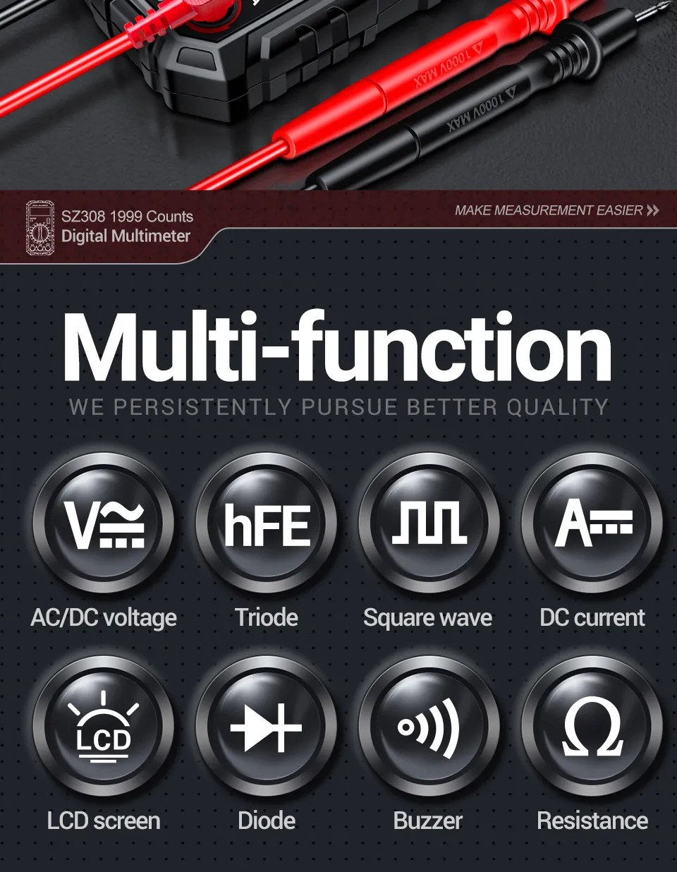 ANENG Professional Digital Multimeter High Precision AC/DC Voltage Current Resistance Tester with Low Battery Indication ABS Material Ideal for Electrician Maintenance Tasks ANENG Professional Digital Multimeter High Precision AC/DC Voltage Current Resistance Tester with Low Battery Indication ABS Material Ideal for Electrician Maintenance Tasks