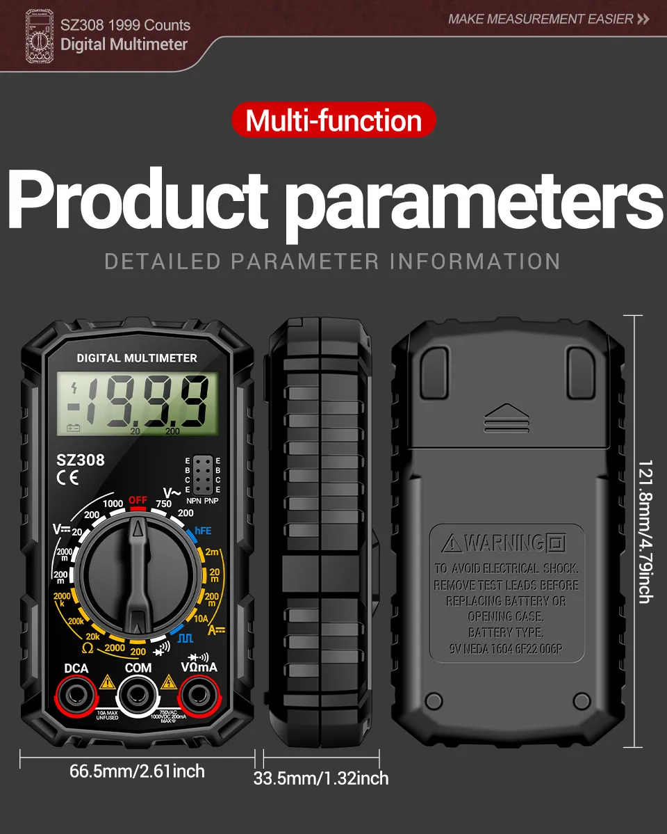 ANENG Professional Digital Multimeter High Precision AC/DC Voltage Current Resistance Tester with Low Battery Indication ABS Material Ideal for Electrician Maintenance Tasks ANENG Professional Digital Multimeter High Precision AC/DC Voltage Current Resistance Tester with Low Battery Indication ABS Material Ideal for Electrician Maintenance Tasks