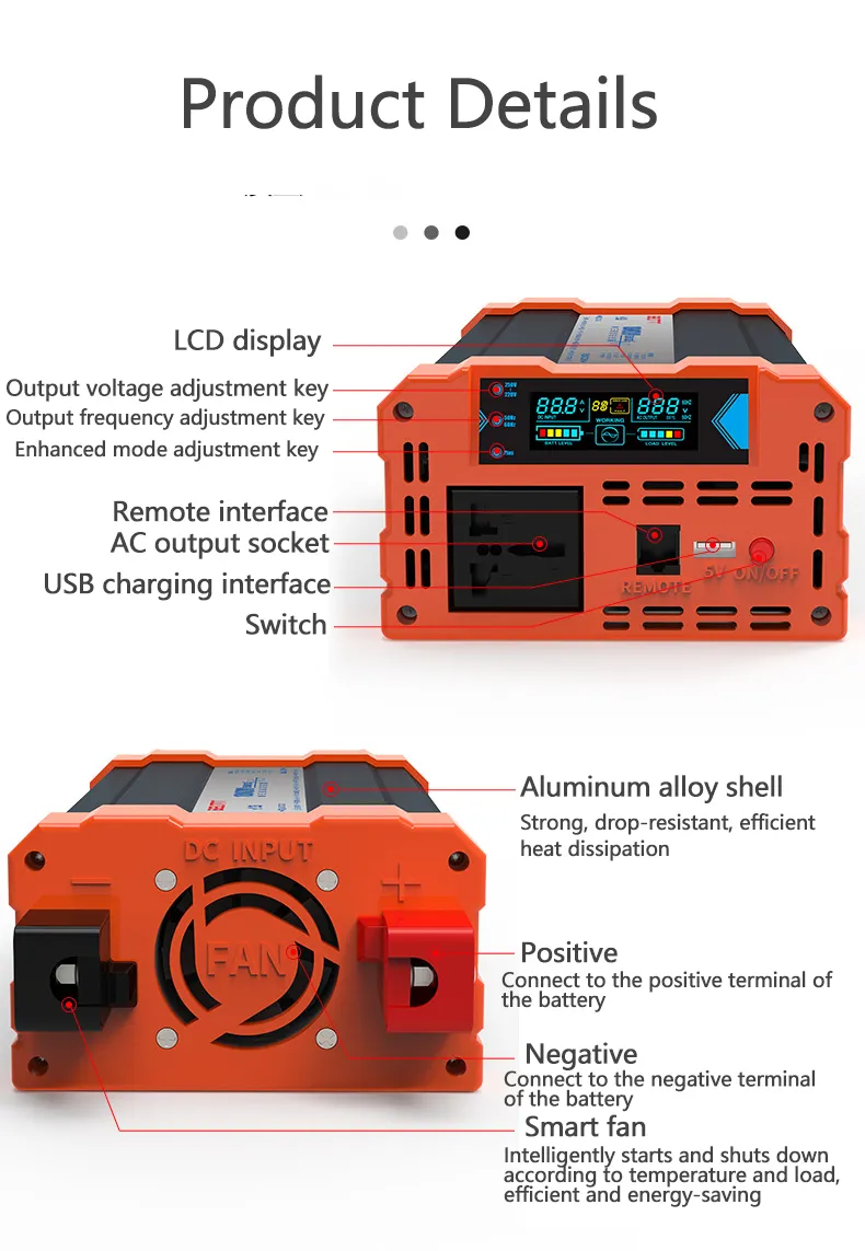 1000W/1500W/2000W/3000W/4000W Pure Sine Wave Power Inverter DC24V to AC220V Vehicle Smart Car Inverter with LED Screen