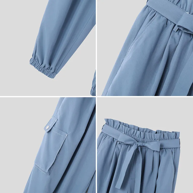 INCERUN Men Pants Tie Design Solid Color Casual Elastic Trousers Comfy Daily Solid Color Pants with Side Pockets