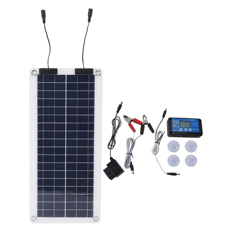 30W Polycrystalline Solar Panel 12V 18V Battery Clamp Dual USB Interface Solar Board with Controller Solar Cells for RV Car Travel Camping