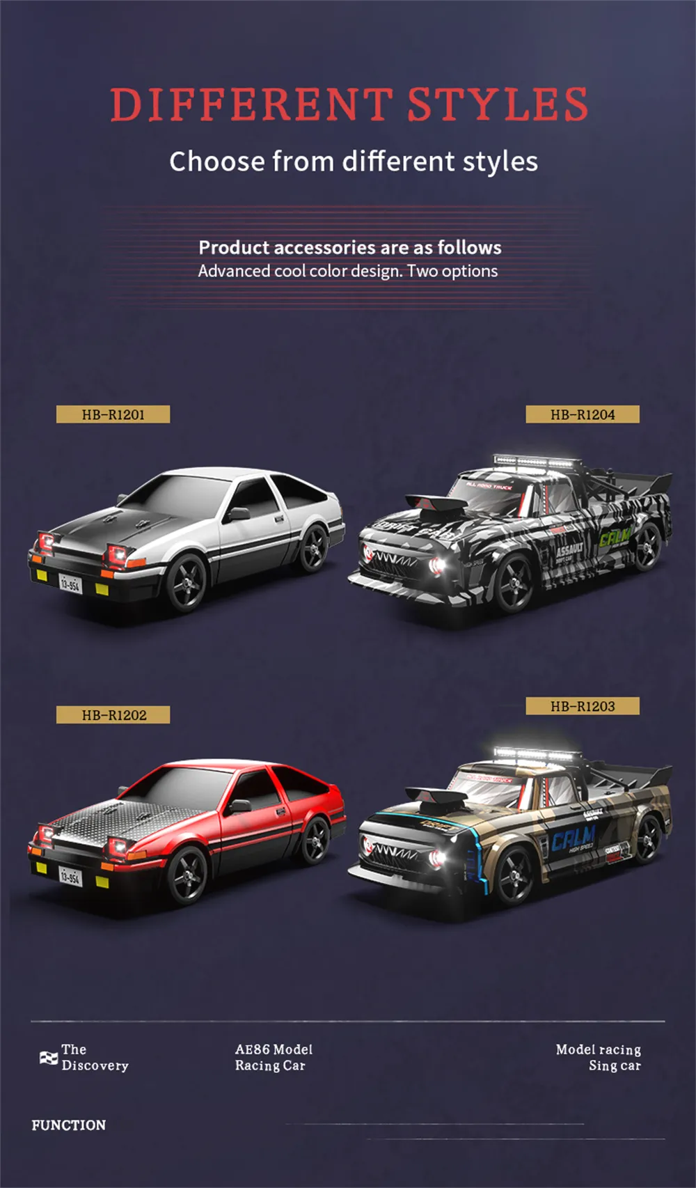 HB Toys RTR R1201/02/03/04 1/12 2.4G 4WD Drift AE86 RC Car Gyro Full Proportional LED Light High Speed Racing On-Road Vehicles Models Toys HB Toys RTR R1201/02/03/04 1/12 2.4G 4WD Drift AE86 RC Car Gyro Full Proportional LED Light High Speed Racing On-Road Vehicles Models Toys