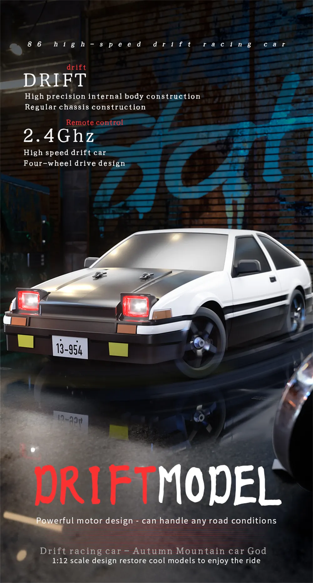 HB Toys RTR R1201/02/03/04 1/12 2.4G 4WD Drift AE86 RC Car Gyro Full Proportional LED Light High Speed Racing On-Road Vehicles Models Toys HB Toys RTR R1201/02/03/04 1/12 2.4G 4WD Drift AE86 RC Car Gyro Full Proportional LED Light High Speed Racing On-Road Vehicles Models Toys