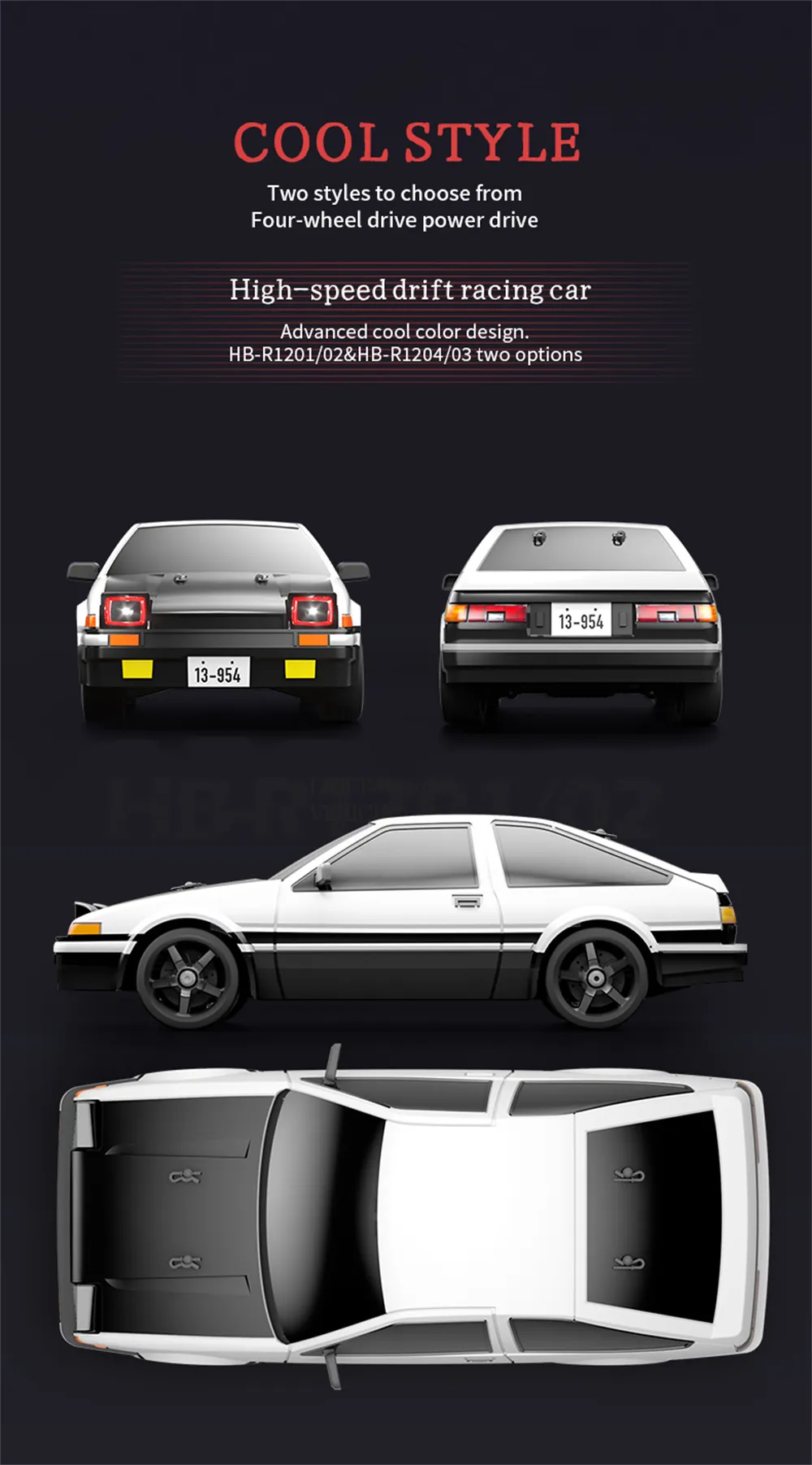 HB Toys RTR R1201/02/03/04 1/12 2.4G 4WD Drift AE86 RC Car Gyro Full Proportional LED Light High Speed Racing On-Road Vehicles Models Toys HB Toys RTR R1201/02/03/04 1/12 2.4G 4WD Drift AE86 RC Car Gyro Full Proportional LED Light High Speed Racing On-Road Vehicles Models Toys