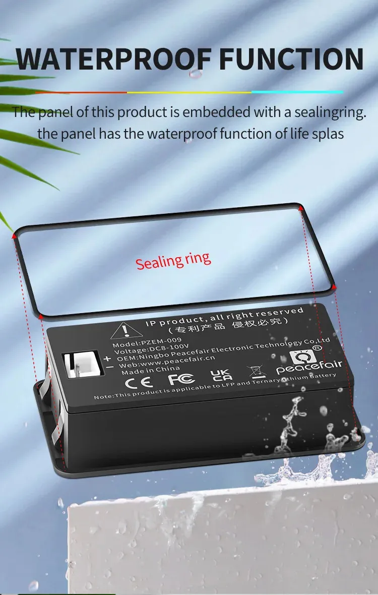 Peacefair Battery Capacity Tester Waterproof Digital LCD Voltmeter Voltage Indicator Meter 12V 24V 36V 48V 72V For Car