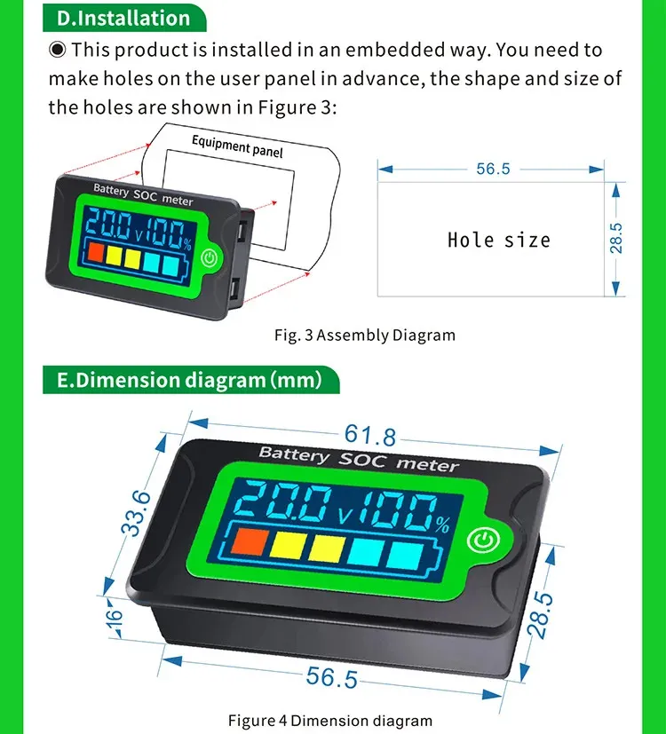 Peacefair Battery Capacity Tester Waterproof Digital LCD Voltmeter Voltage Indicator Meter 12V 24V 36V 48V 72V For Car
