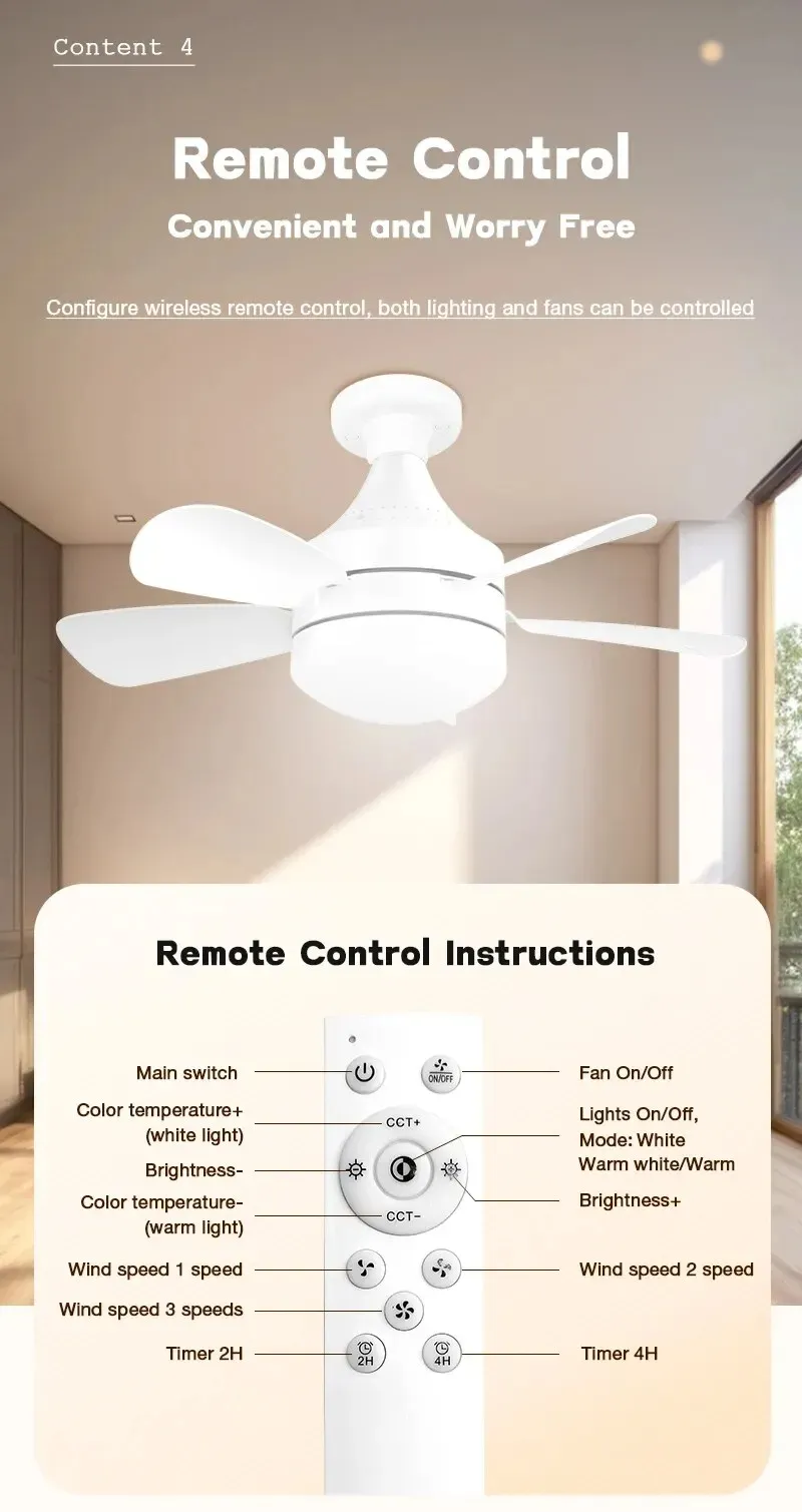 18 Inch E27 Screw Head Fan Light Remote Control Three Color Dimming Detachable Fan Leaf Household Silent Small Fan Light