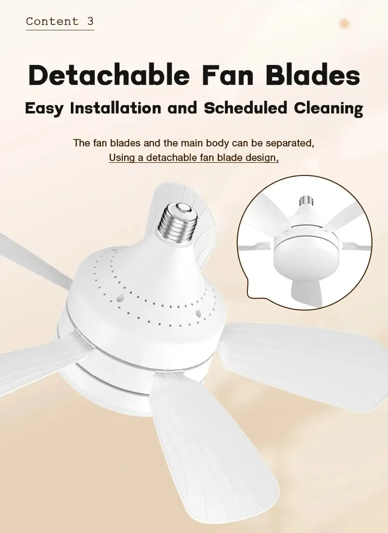 18 Inch E27 Screw Head Fan Light Remote Control Three Color Dimming Detachable Fan Leaf Household Silent Small Fan Light