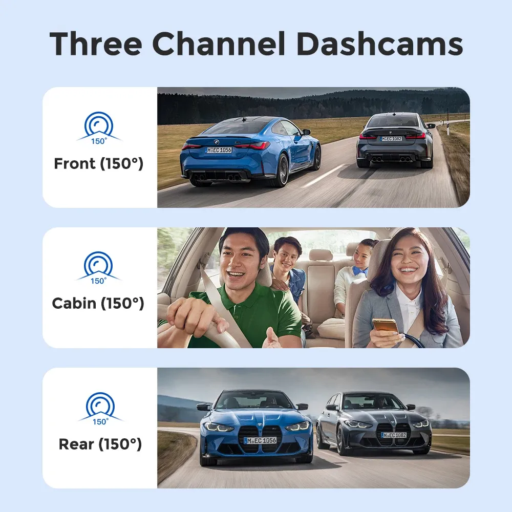 AZDOME M550 Pro Car Dash Cam 3 Channel 4K 5.8Ghz WiFi Front Cabin 1080P Rear DVR Cam GPS Night Vision Free 64G TF Card