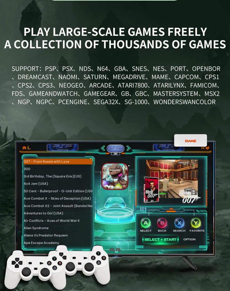 X7 Magic TV Game Console Linux Portable Video Game box Console 2.4G Wireless Tv Stick Retro For PSP Family 4K 64+256G 12000 GAMES With bracket