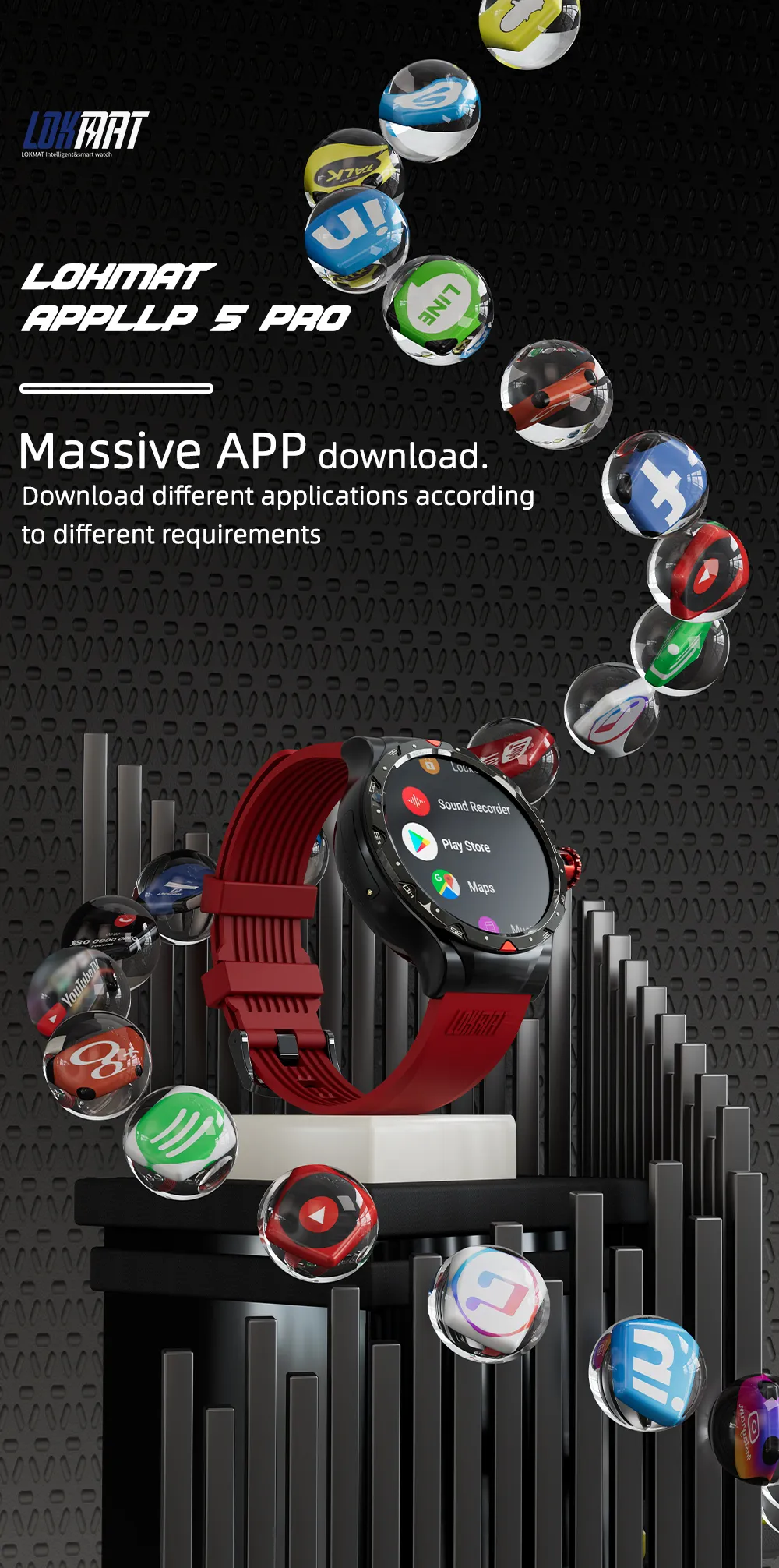 LOKMAT APPLLP 5 PRO Android 4G 1.43 inch HD 400*400 pixels 120 Rotating Camera Wifi Call Wacth Heart Rate Monitor Smart Watch Phone