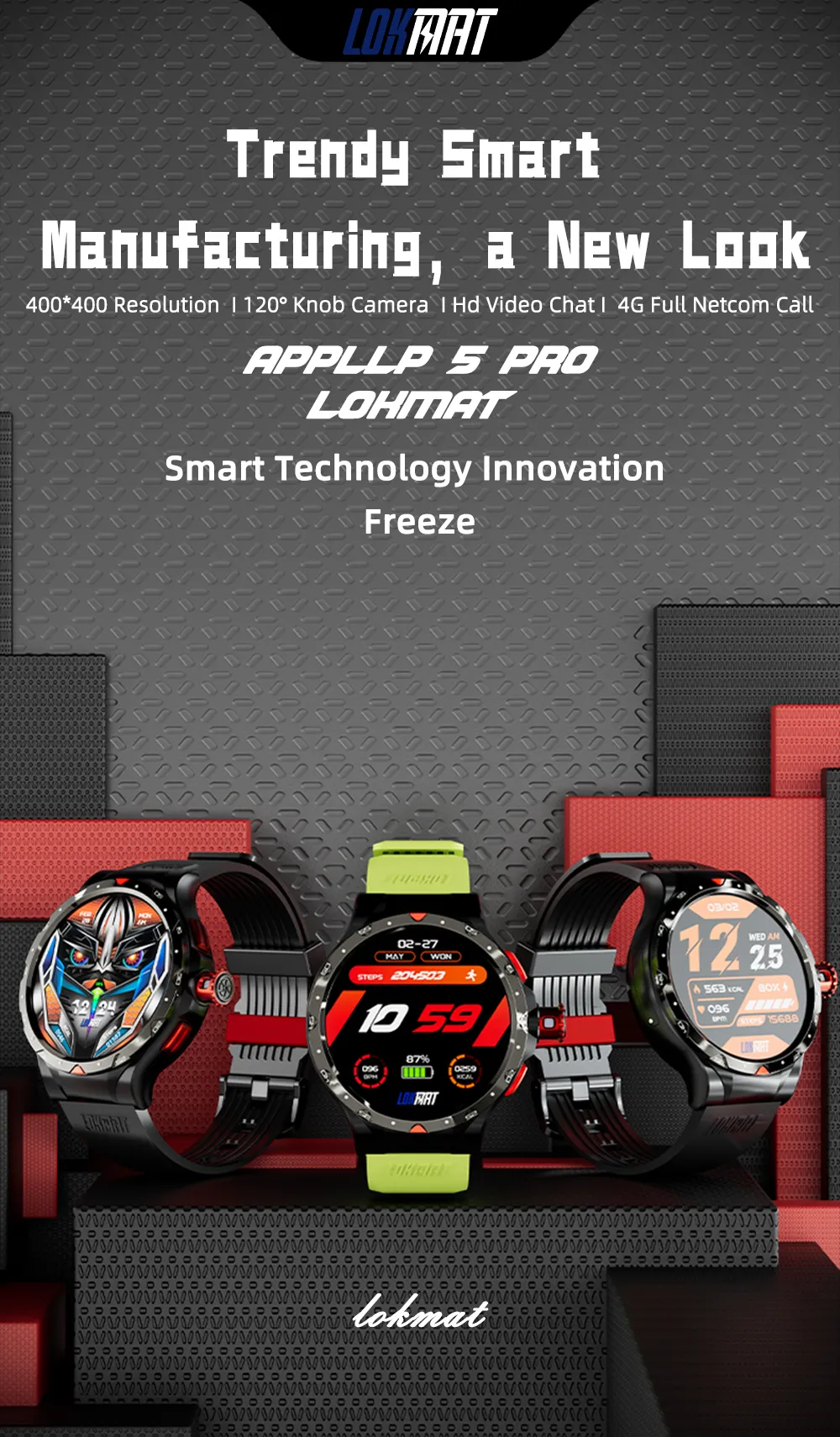LOKMAT APPLLP 5 PRO Android 4G 1.43 inch HD 400*400 pixels 120 Rotating Camera Wifi Call Wacth Heart Rate Monitor Smart Watch Phone