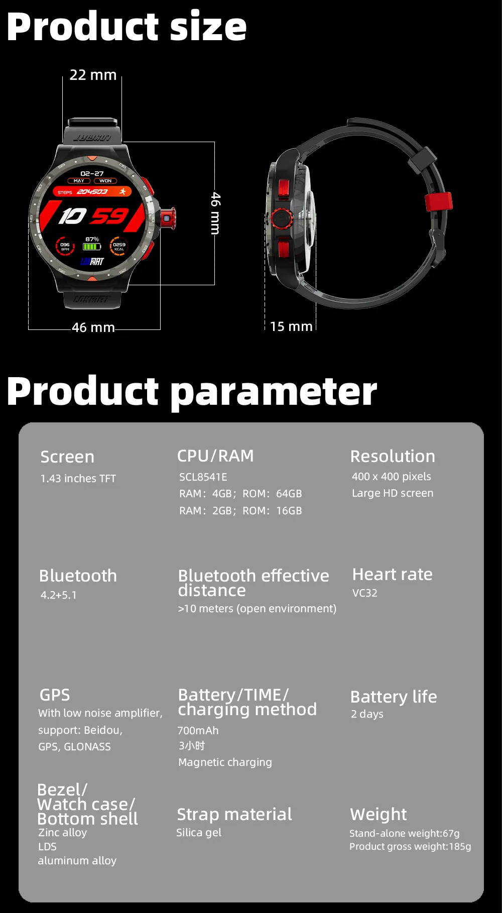 LOKMAT APPLLP 5 PRO Android 4G 1.43 inch HD 400*400 pixels 120 Rotating Camera Wifi Call Wacth Heart Rate Monitor Smart Watch Phone