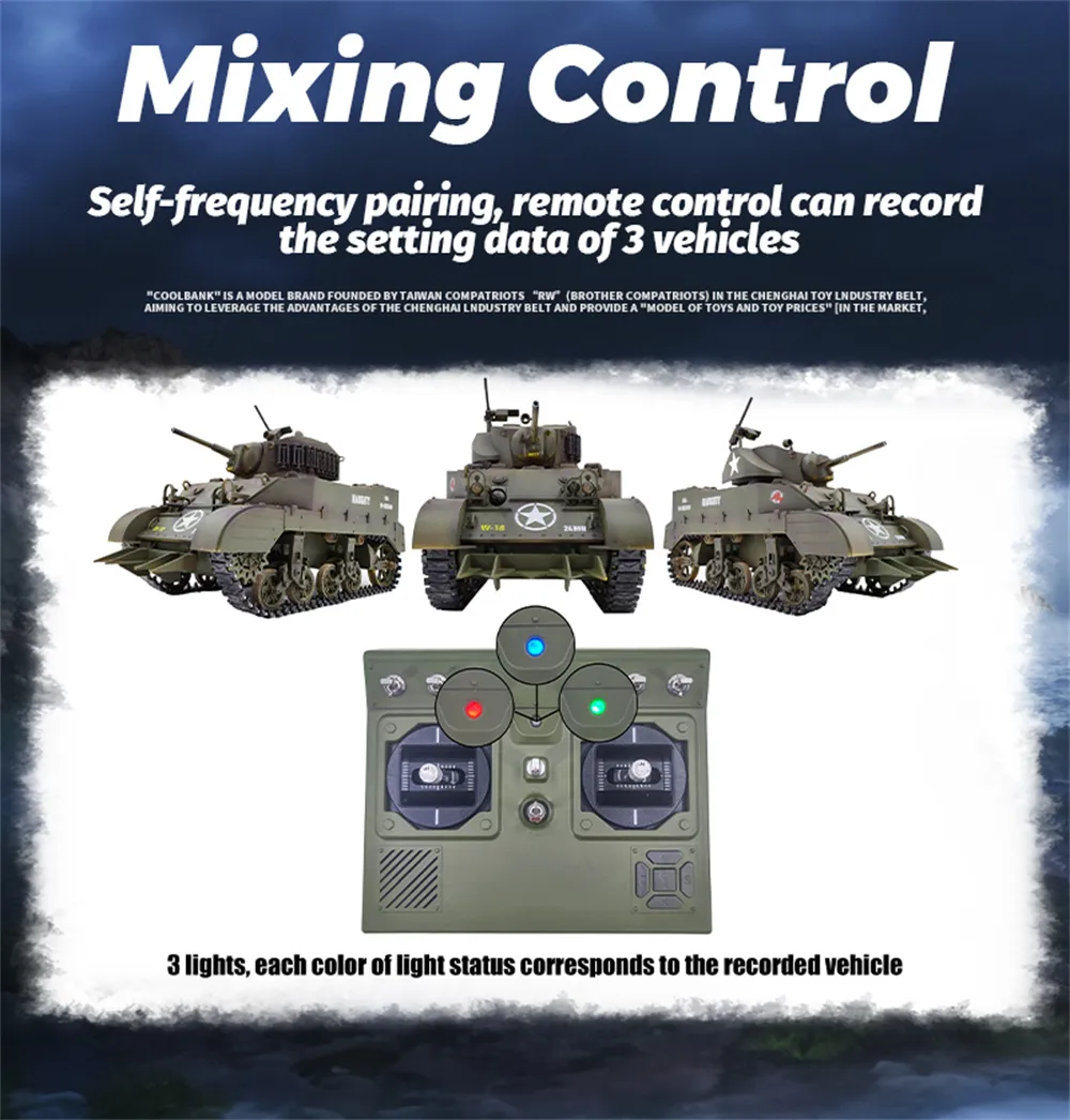 COOLBANK M5A1 1/16 2.4G RC Tank Sound Recoil Shooting Simulated Vehicles Models RTR Toys
