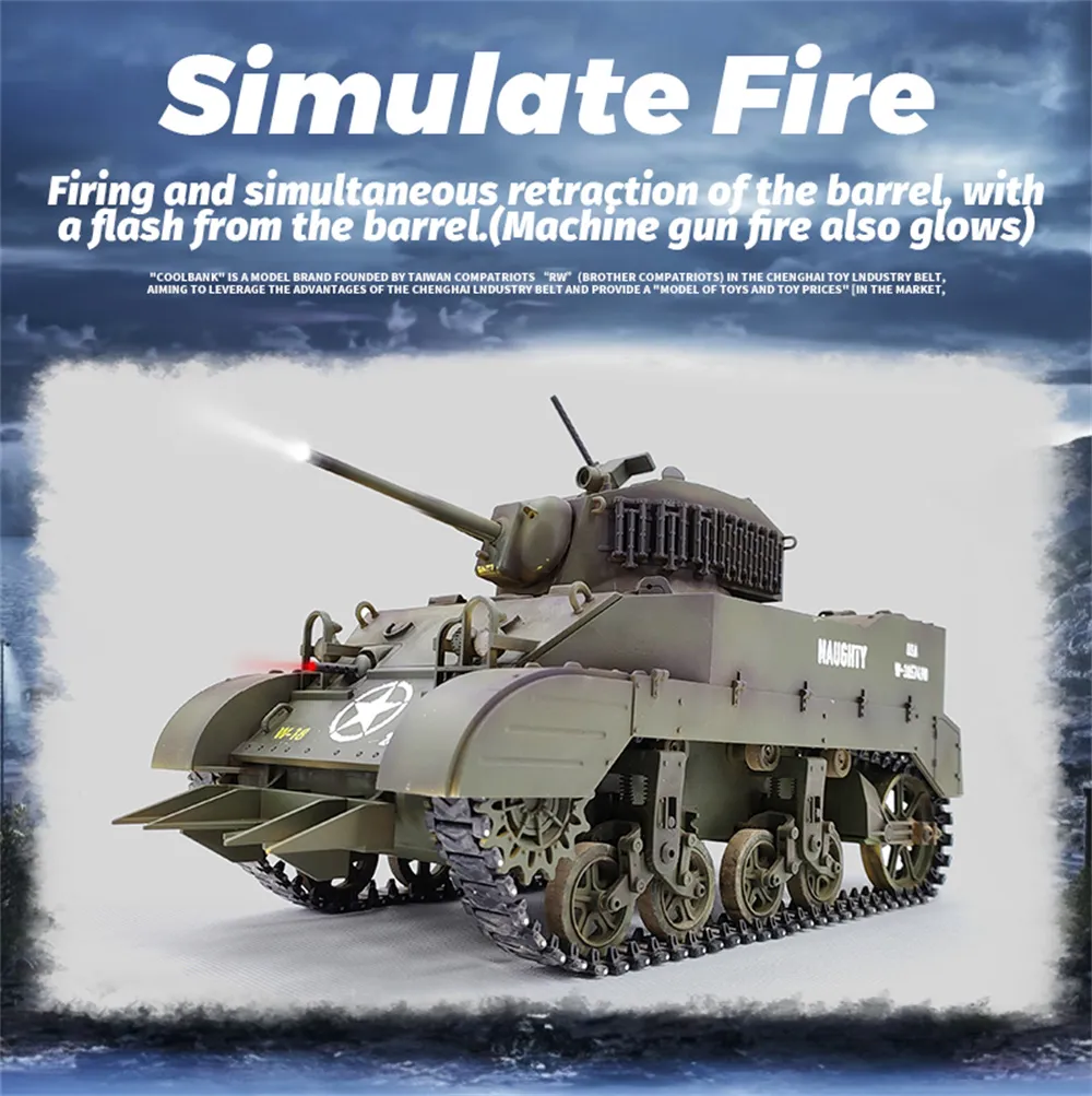 COOLBANK M5A1 1/16 2.4G RC Tank Sound Recoil Shooting Simulated Vehicles Models RTR Toys