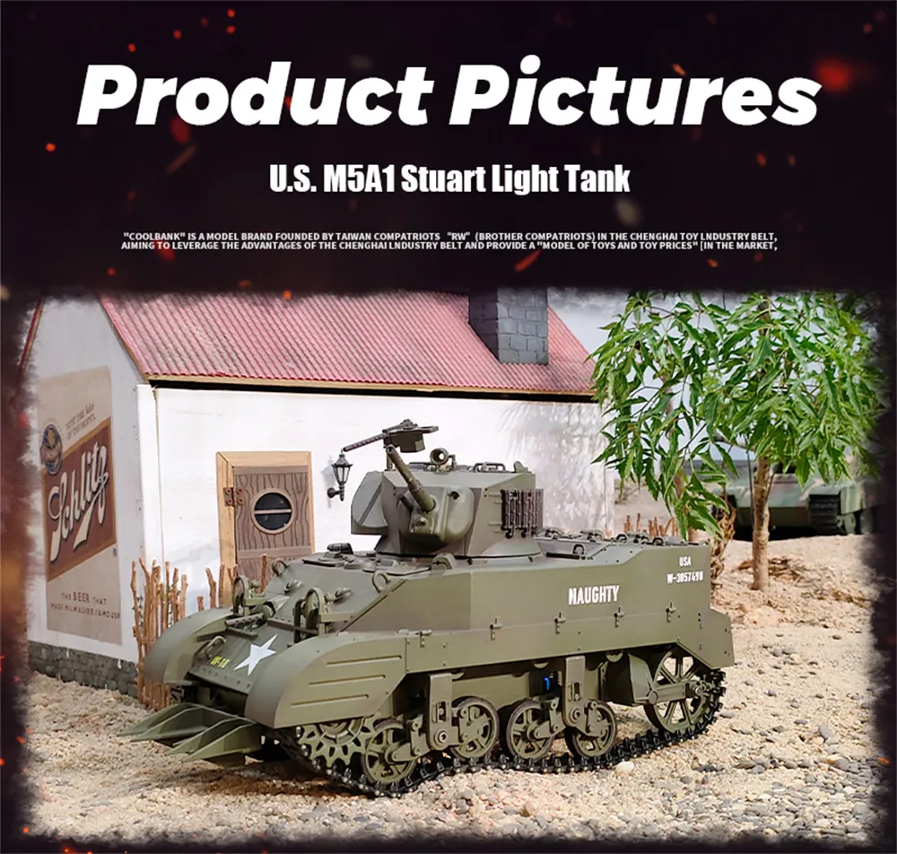 COOLBANK M5A1 1/16 2.4G RC Tank Sound Recoil Shooting Simulated Vehicles Models RTR Toys