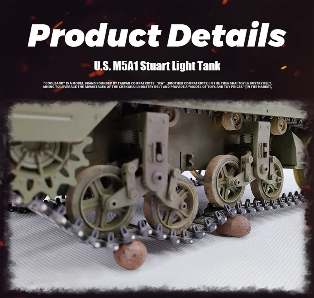 COOLBANK M5A1 1/16 2.4G RC Tank Sound Recoil Shooting Simulated Vehicles Models RTR Toys