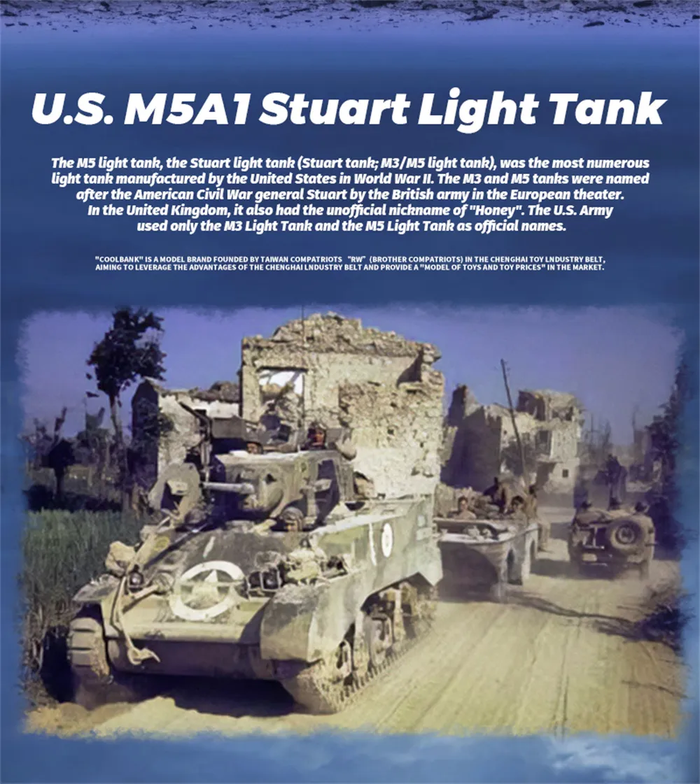 COOLBANK M5A1 1/16 2.4G RC Tank Sound Recoil Shooting Simulated Vehicles Models RTR Toys