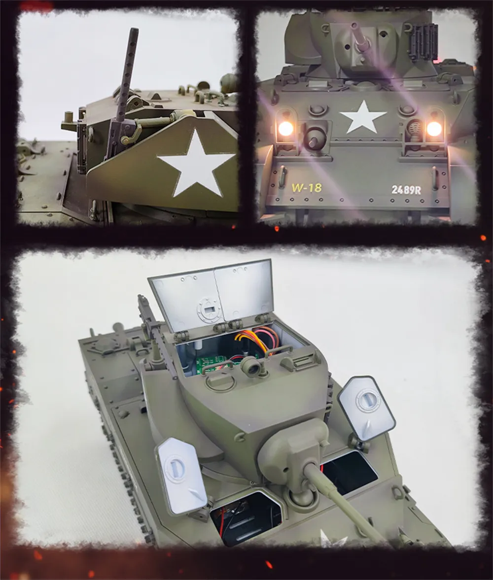 COOLBANK M5A1 1/16 2.4G RC Tank Sound Recoil Shooting Simulated Vehicles Models RTR Toys