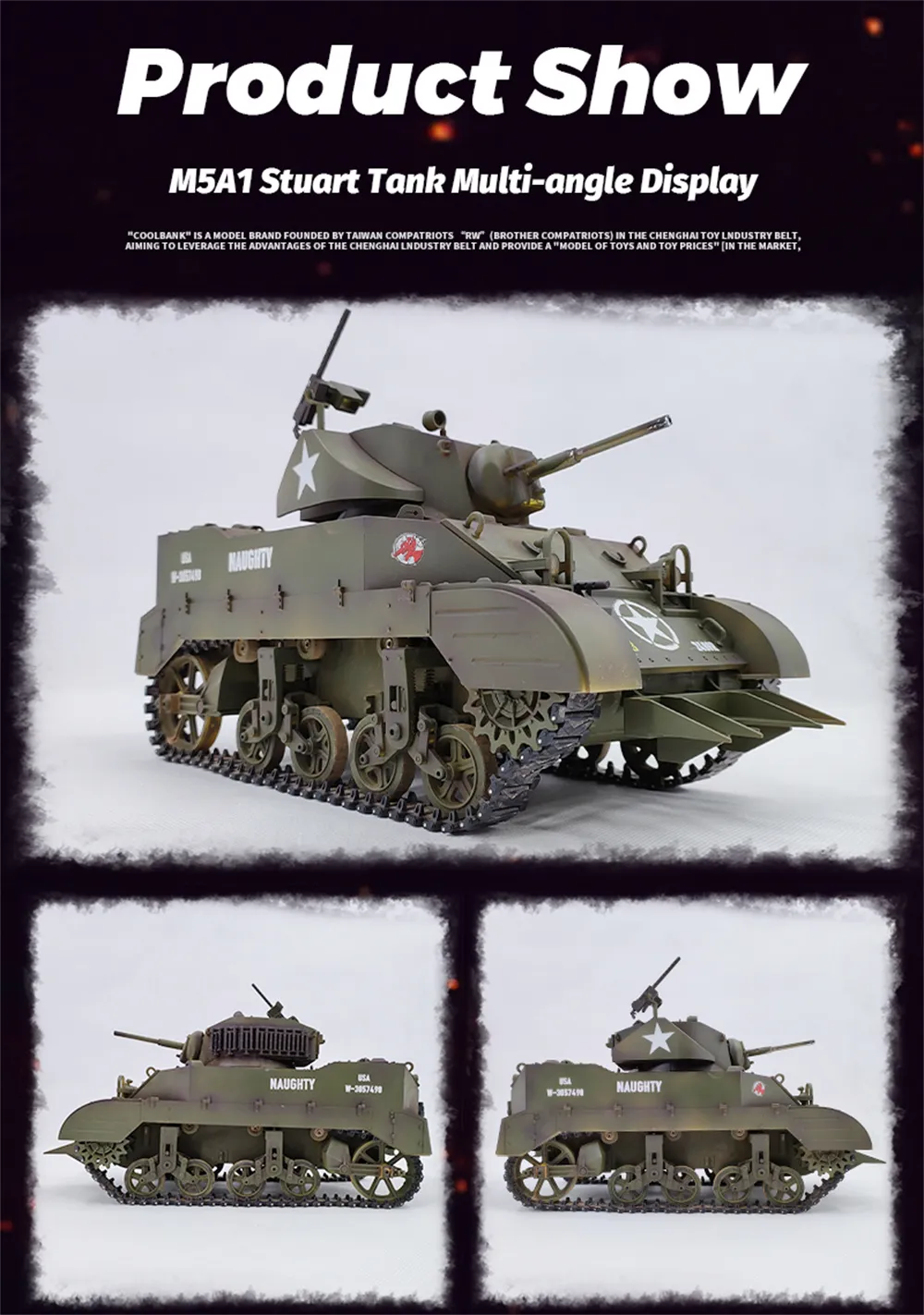 COOLBANK M5A1 1/16 2.4G RC Tank Sound Recoil Shooting Simulated Vehicles Models RTR Toys