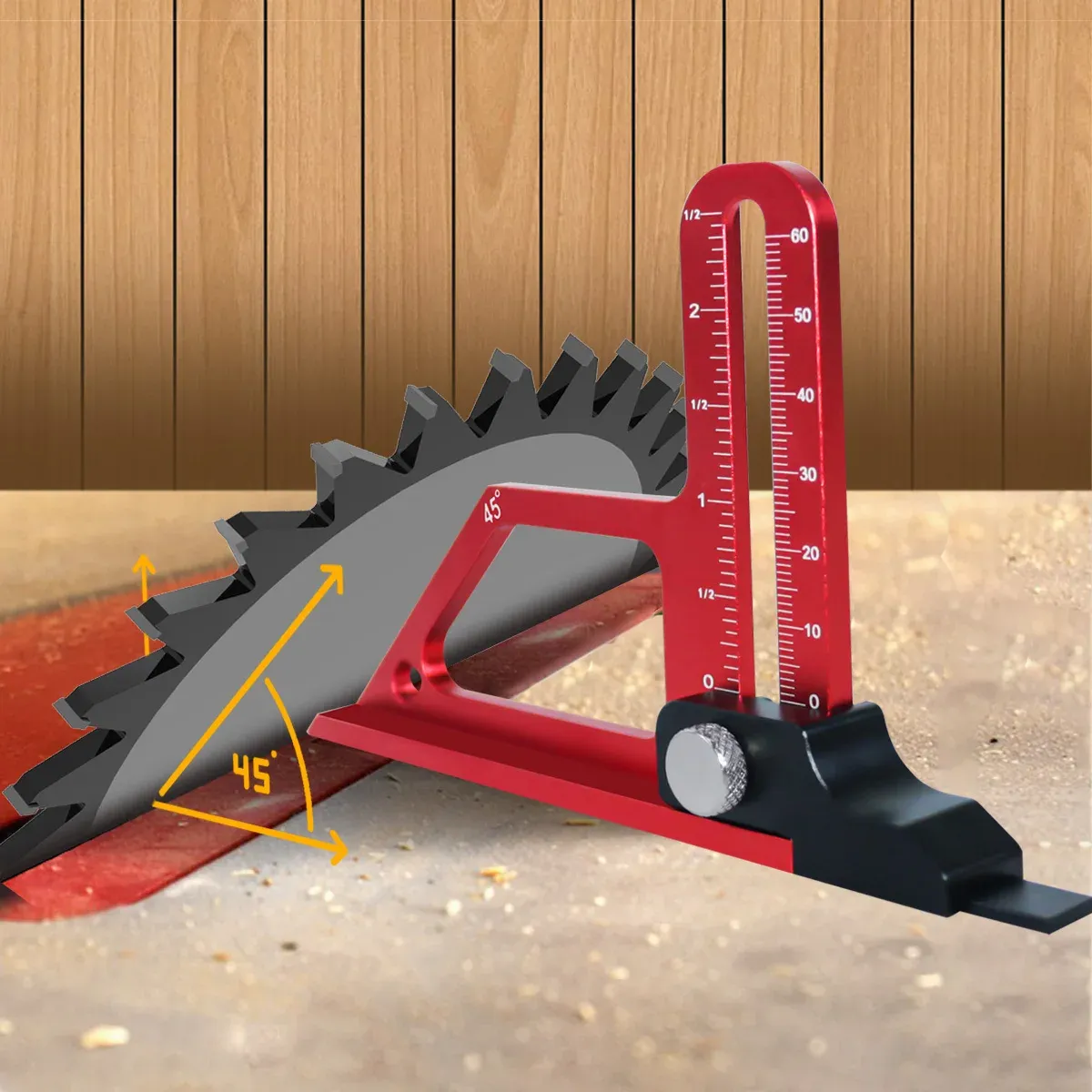 Adjustable Table Saw Depth Gauge 0-60mm with Metric and Inch Scale Aluminum Installing Blade Router Bits Height Measuring Gauge