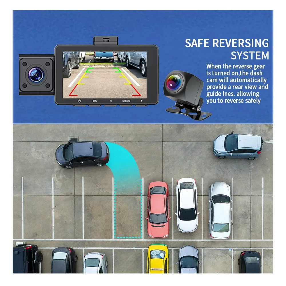 3 Channel Dash Cam Car Dash Camera With GPS WiFi IR Night Vision Camcorder