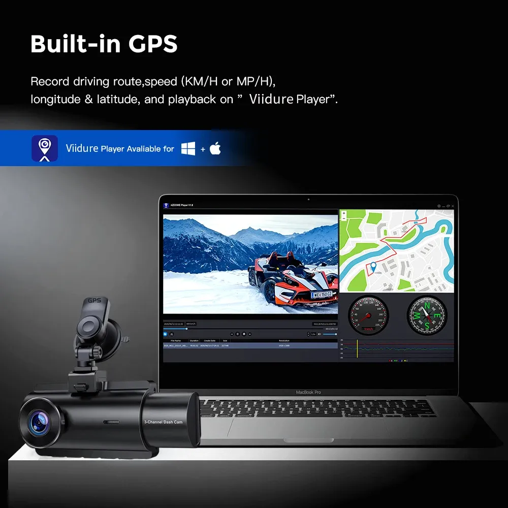 3 Channel Dash Cam Car Dash Camera With GPS WiFi IR Night Vision Camcorder