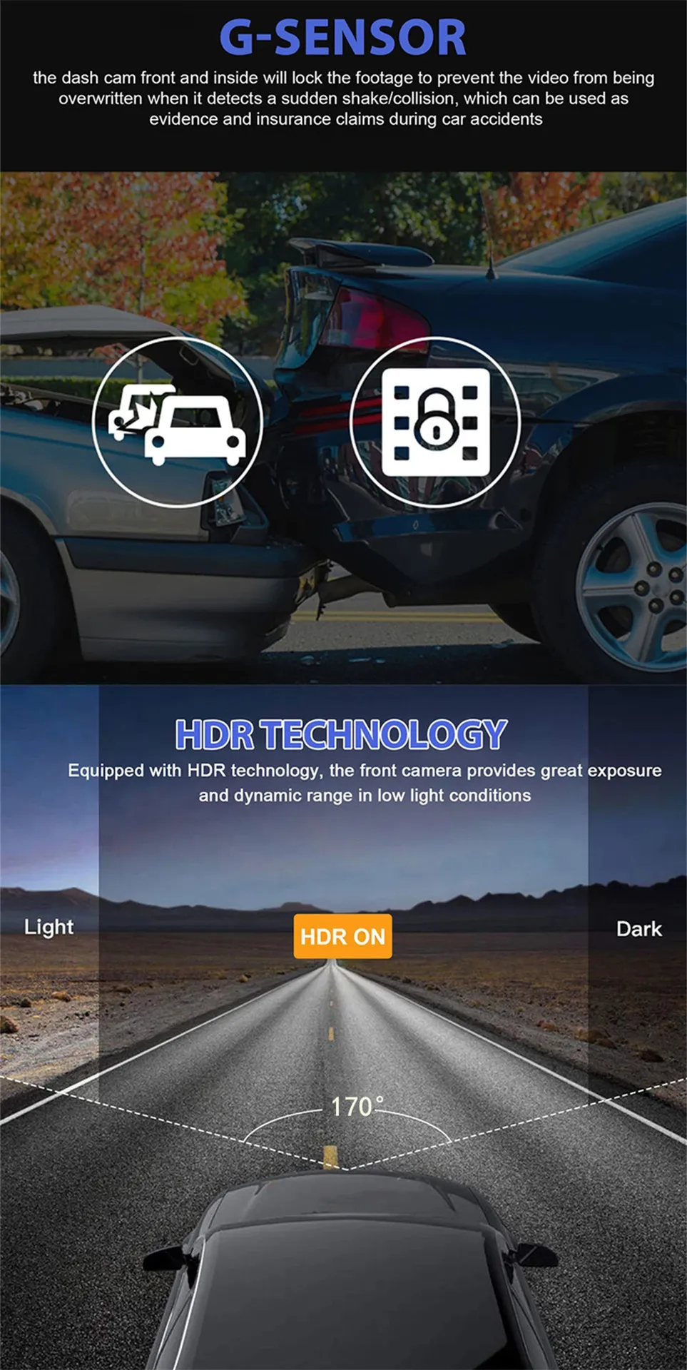 3 Lens Car Driving Recorder Dash Cam 1080p HD Night Vision 2.0 Inch Hidden Three-Record Car Camera with 64G Memory Card