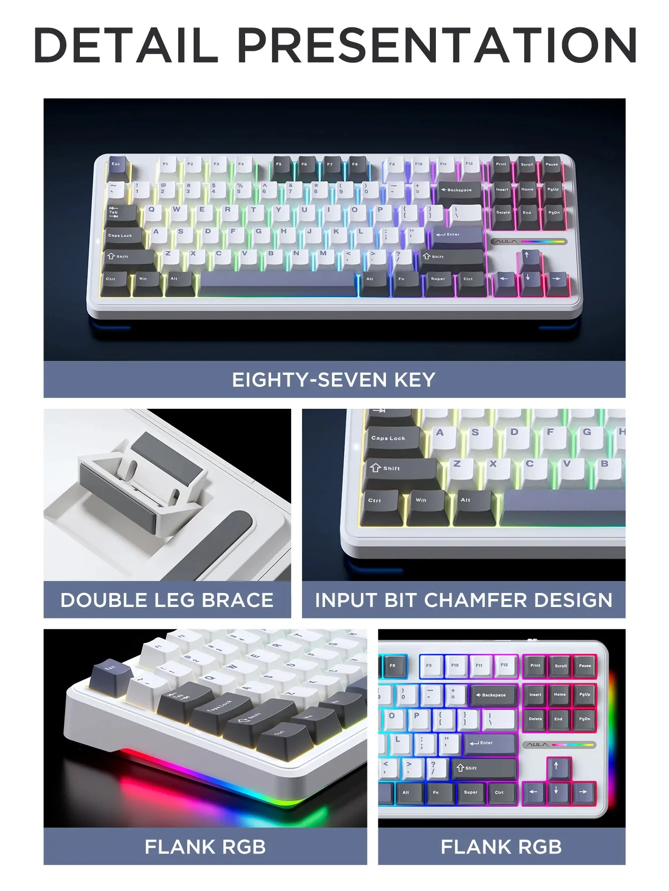 AULA F87 Pro Star Trek Mechanical Gaming Keyboard Tri-mode 87 Keys Hotswap RGB PBT Gasket Wireless Customized Keyboards