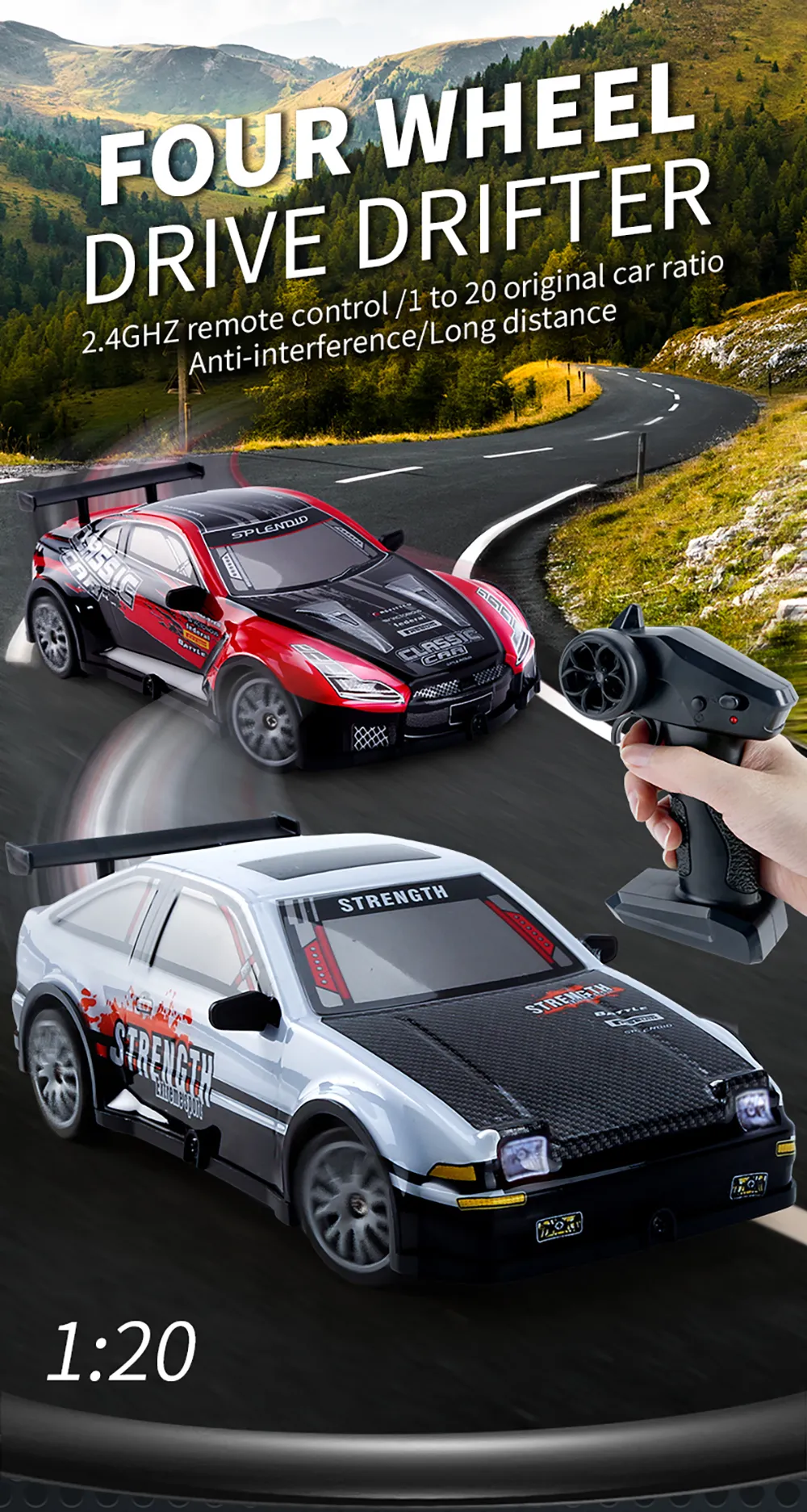 YL-102 YL-103 1/20 2.4G 4WD Drift RC Car On-Road Racing LED Light Vehicles Models RTR Toys Kids Childrens Gift