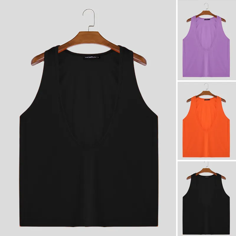 INCERUN Mens Fashion Solid Color U-shape Tank Top INCERUN Mens Fashion Solid Color U-shape Tank Top