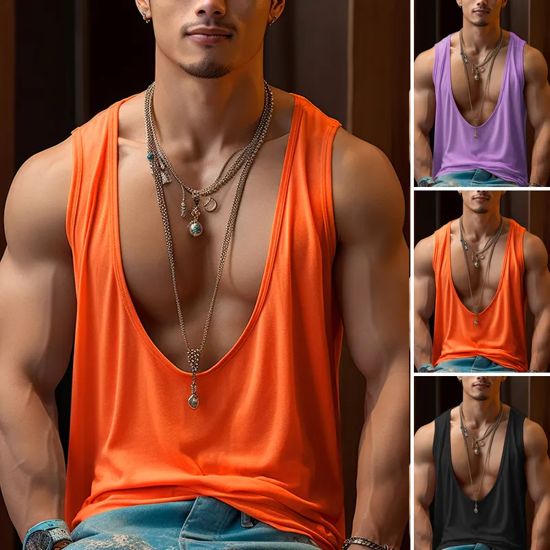 INCERUN Mens Fashion Solid Color U-shape Tank Top INCERUN Mens Fashion Solid Color U-shape Tank Top