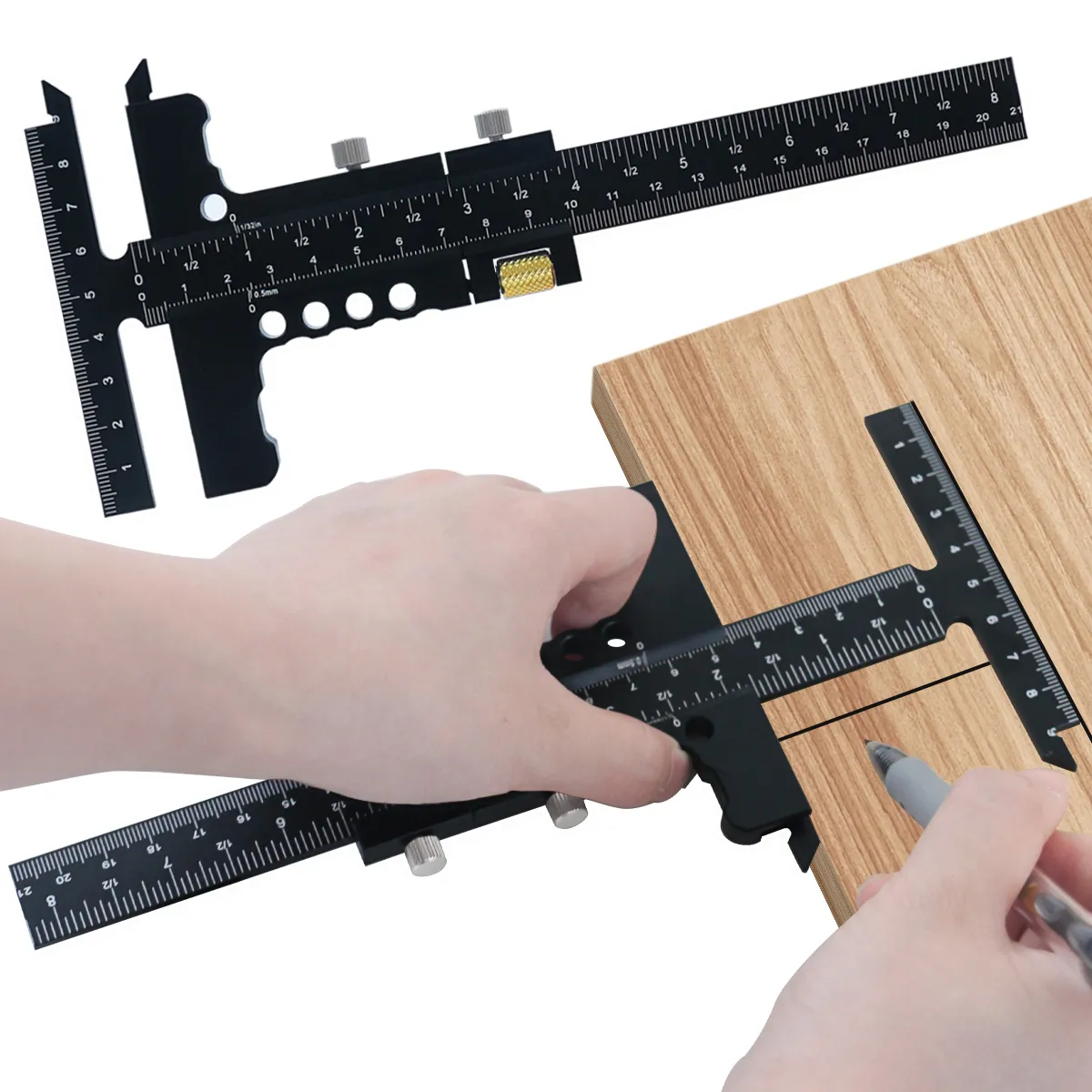 Premium Sliding Marking Gauge Aluminum Alloy Scribing Measuring Tool with Precision Depth Gauge And T-Square Ruler Premium Sliding Marking Gauge Aluminum Alloy Scribing Measuring Tool with Precision Depth Gauge And T-Square Ruler