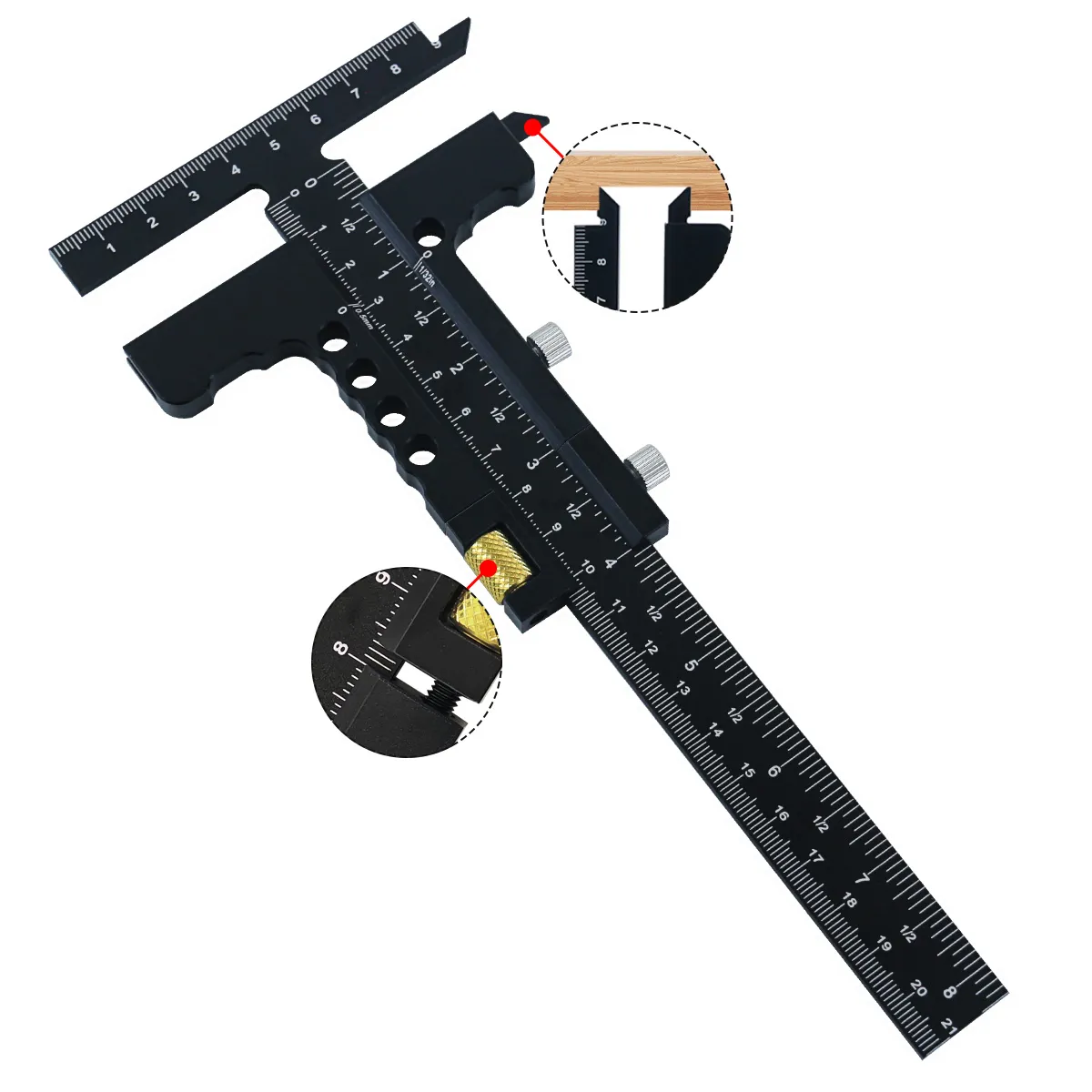 Premium Sliding Marking Gauge Aluminum Alloy Scribing Measuring Tool with Precision Depth Gauge And T-Square Ruler Premium Sliding Marking Gauge Aluminum Alloy Scribing Measuring Tool with Precision Depth Gauge And T-Square Ruler