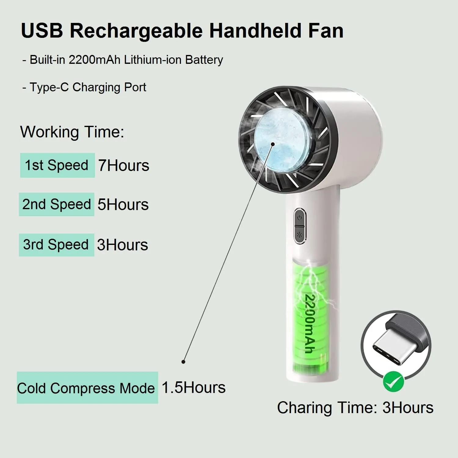 Portable Mini Handheld Ice Compress Fan USB Rechargeable 2200mAh Battery 3 Speed Settings Lightweight for Home Office Travel Outdoor Portable Mini Handheld Ice Compress Fan USB Rechargeable 2200mAh Battery 3 Speed Settings Lightweight for Home Office Travel Outdoor