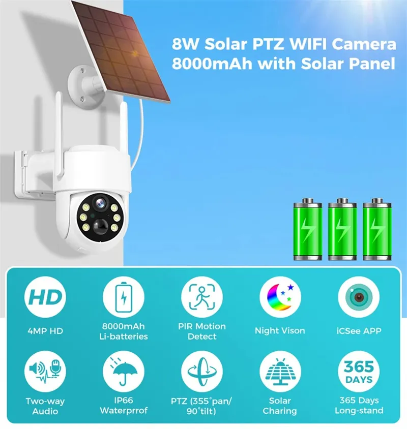 Hiseeu WTD714 4MP 2K HD Solar PTZ WiFi Security Camera PIR Motion Detection Color Night Vision Two-Way Audio IP66 Waterproof CCTV Surveillance Cameras iCSee APP