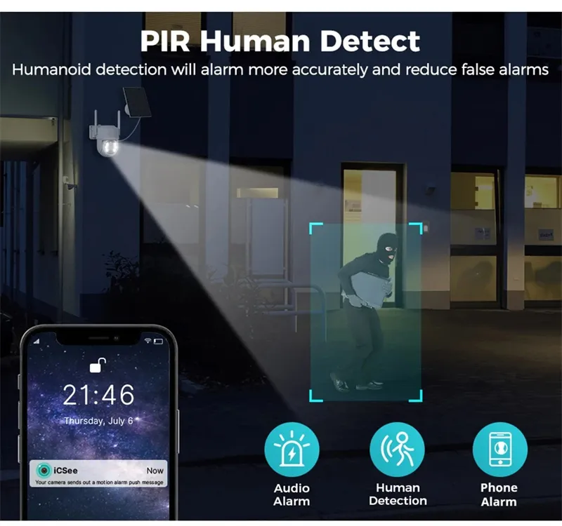 Hiseeu WTD714 4MP 2K HD Solar PTZ WiFi Security Camera PIR Motion Detection Color Night Vision Two-Way Audio IP66 Waterproof CCTV Surveillance Cameras iCSee APP
