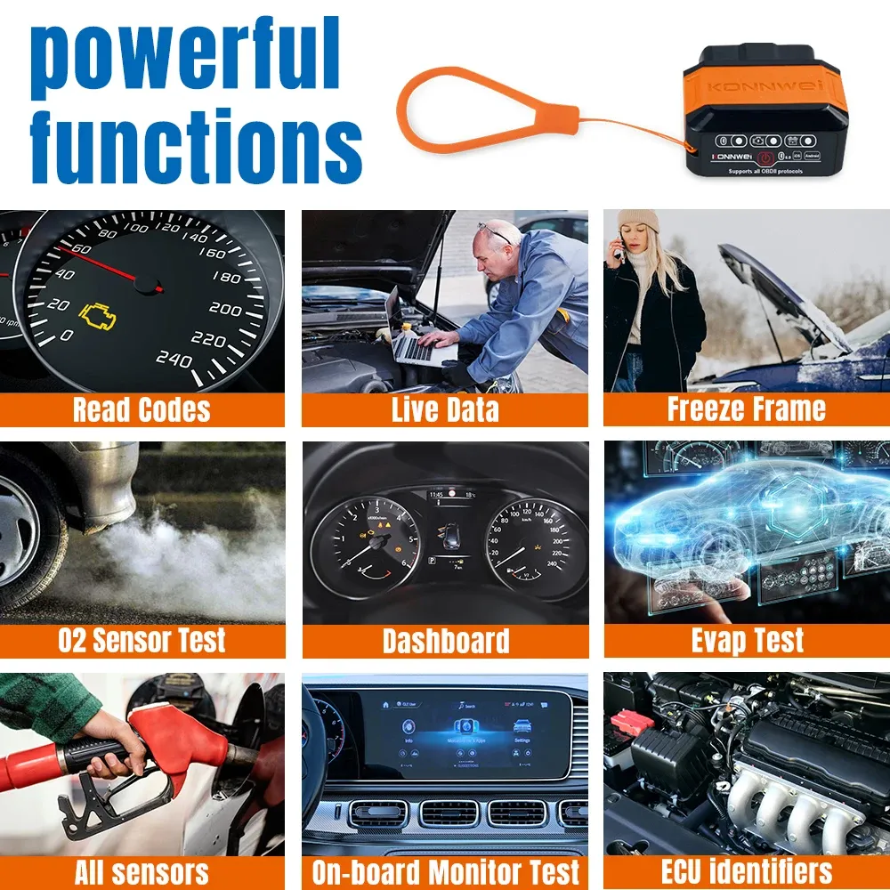 Konnwei KW906 OBD2 ELM327 V1.5 Pic18F25K80 OBD 2 Bluetooth 5.0 Scanners Car Diagnostic tool Code Reader For Android/IOS