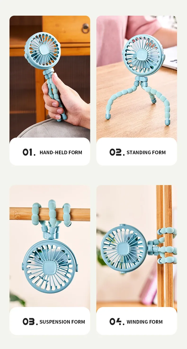 Compact Portable Octopus Handheld Night Light Cooling Fan 500mAh with Accessories Compact Portable Octopus Handheld Night Light Cooling Fan 500mAh with Accessories