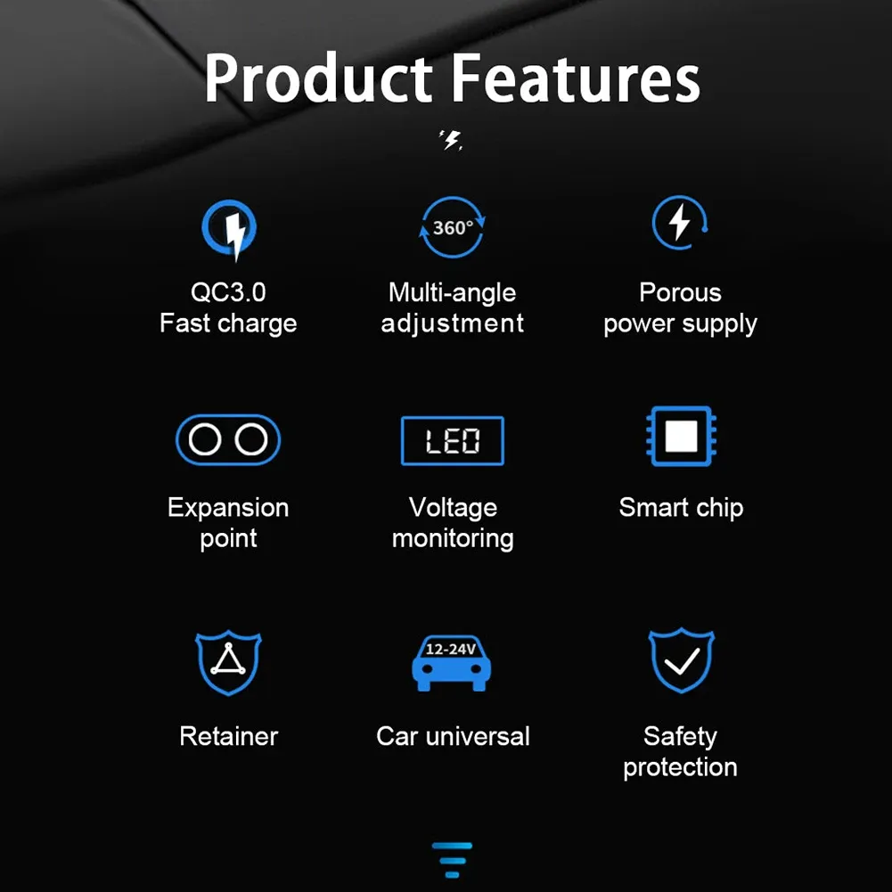 120W QC3.0 Car Charger 12V/24V Dual USB Power Adapter Fast Charging Car Lighter Socket with Blue LED Digital