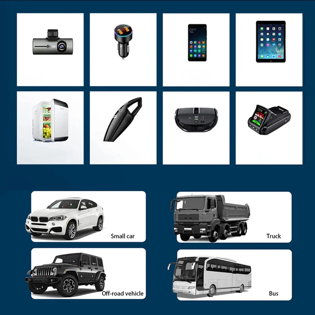 120W QC3.0 Car Charger 12V/24V Dual USB Power Adapter Fast Charging Car Lighter Socket with Blue LED Digital