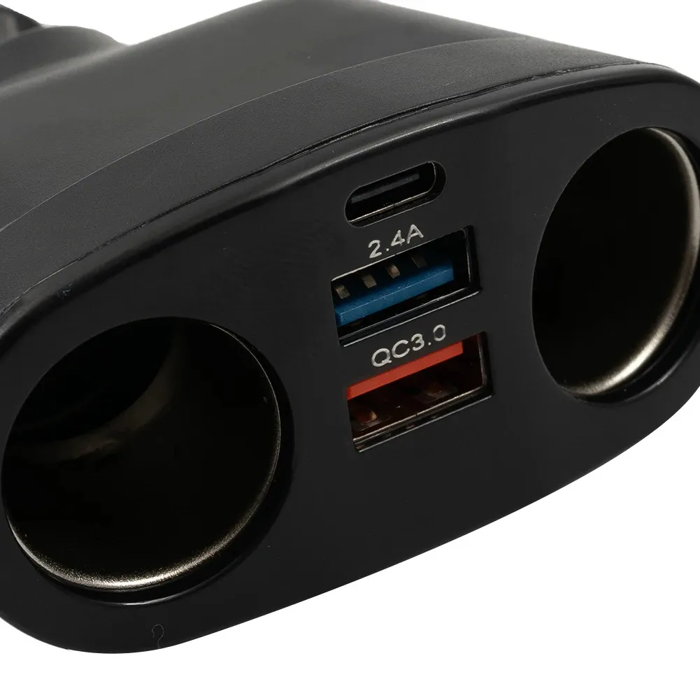 120W QC3.0 Car Charger 12V/24V Dual USB Power Adapter Fast Charging Car Lighter Socket with Blue LED Digital