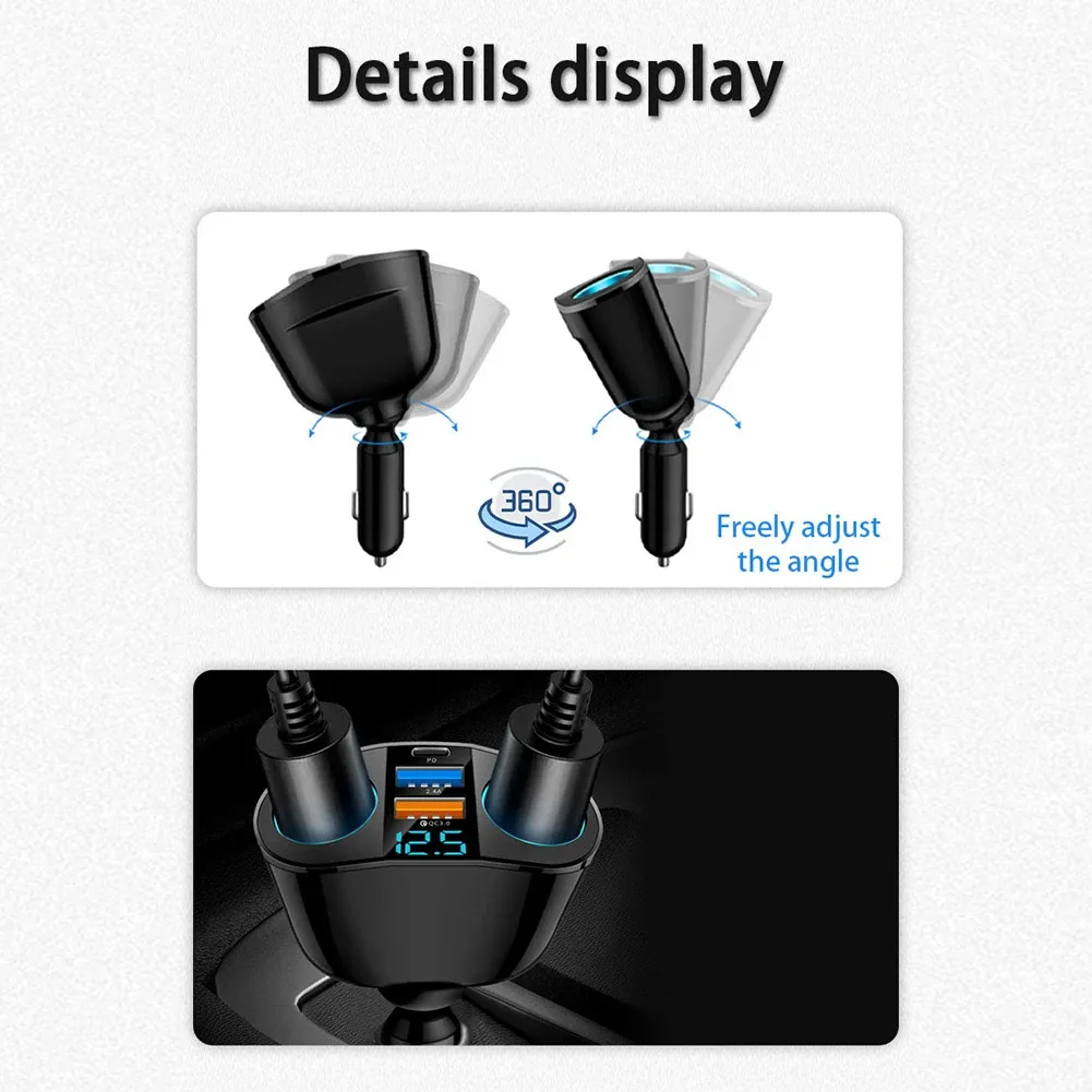 120W QC3.0 Car Charger 12V/24V Dual USB Power Adapter Fast Charging Car Lighter Socket with Blue LED Digital