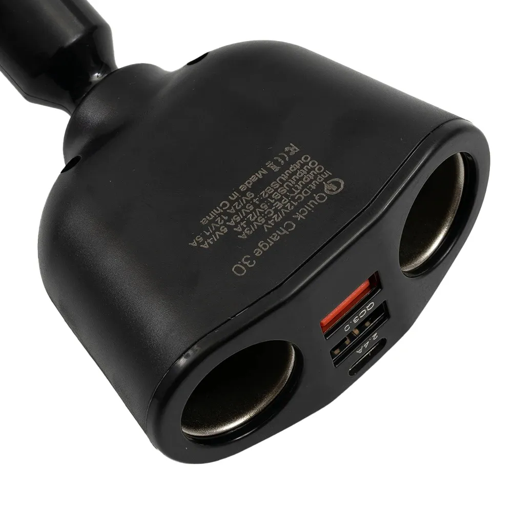 120W QC3.0 Car Charger 12V/24V Dual USB Power Adapter Fast Charging Car Lighter Socket with Blue LED Digital