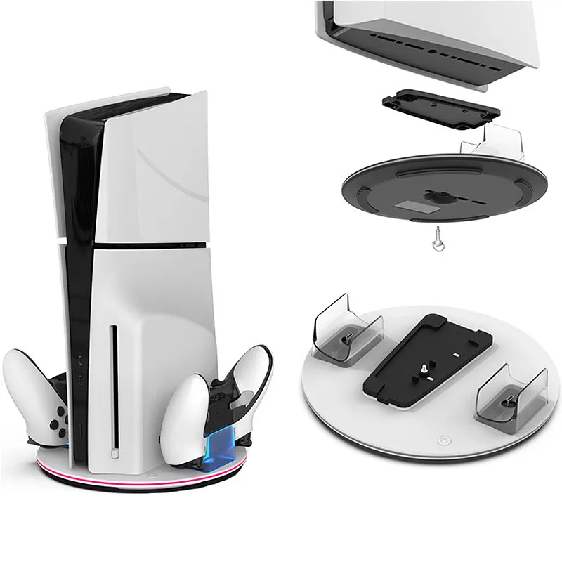 HC-A3777 for PS5/PS5 Slim Host Charger Dock Dual Game Controller Magnetic Charging Stand with RGB Light